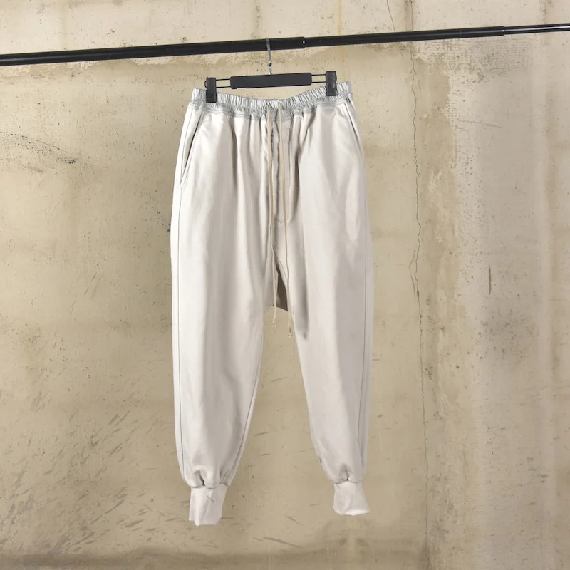 RO Style Pure Cotton Pants Men's Thick Loop Autumn and Winter Leg Tied Harem Women Casual Elastic Waist Pants Streetwear