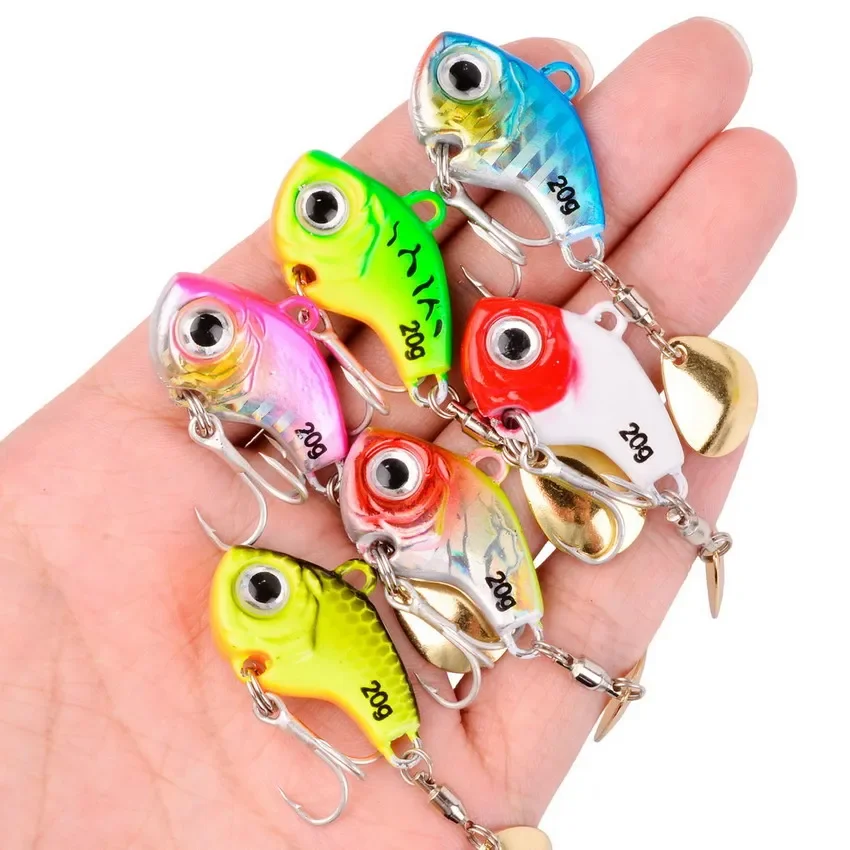 1PCS Rotating Metal VIB 5g/10g/15g/20g Wobbler Fishing Lure Sequins Tail Spinner Sinking Baits Spoon Crankbait Fishing Tackle