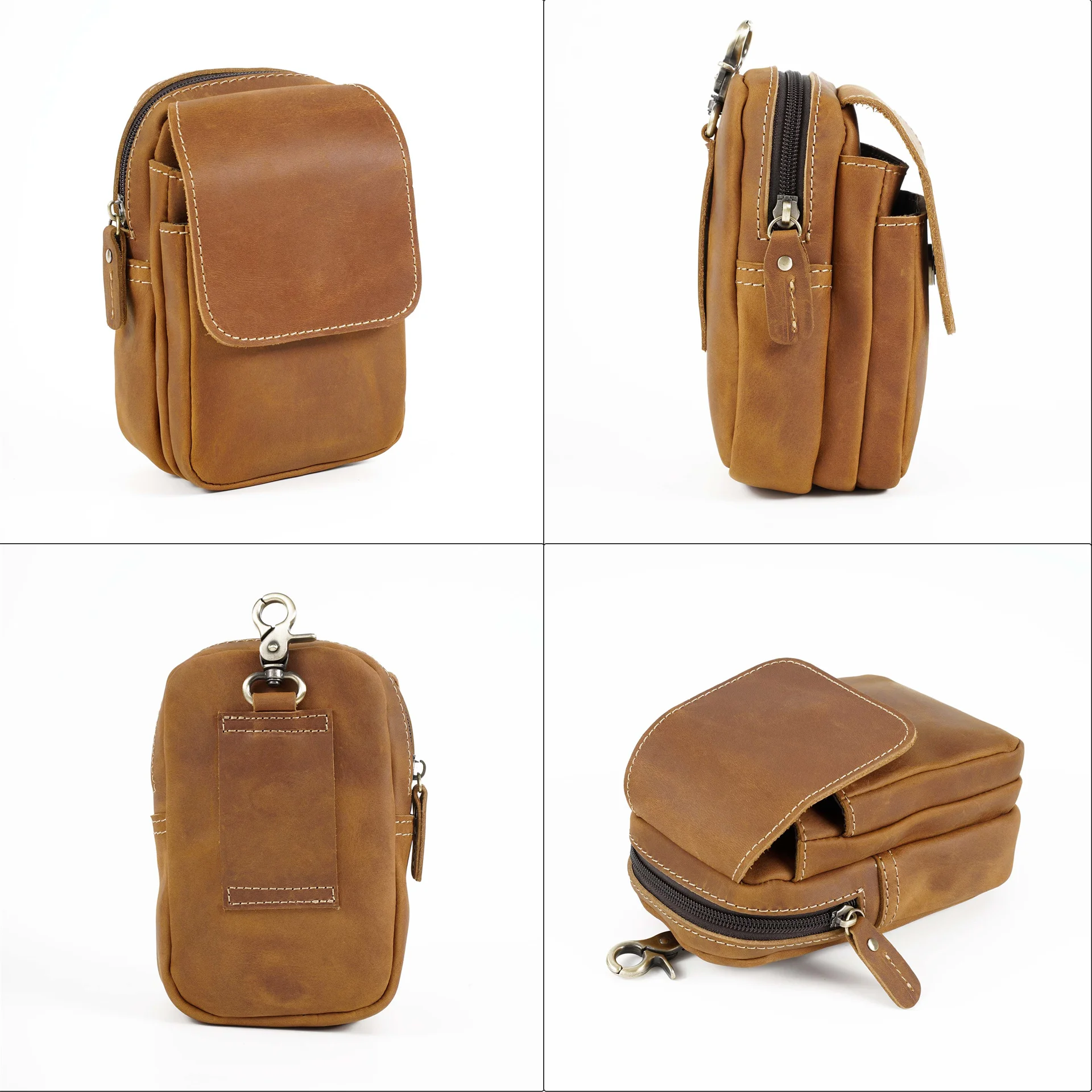 AIGUONIU  Mens Womens Unisex Genuine Leather Fanny Waist Hip Bum Hook Belt Hang Bag Pack