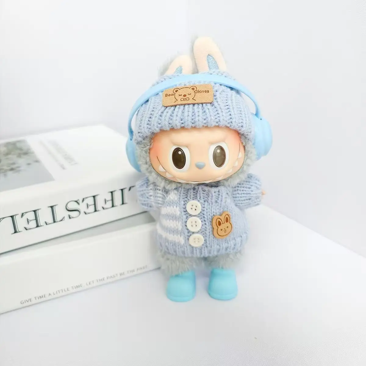 

For Labubu Mini Doll Clothes Outfit Accessories for Korea Kpop Labubu Idol V1 V2 Striped Sweater Overalls Glasses Hat Clothing