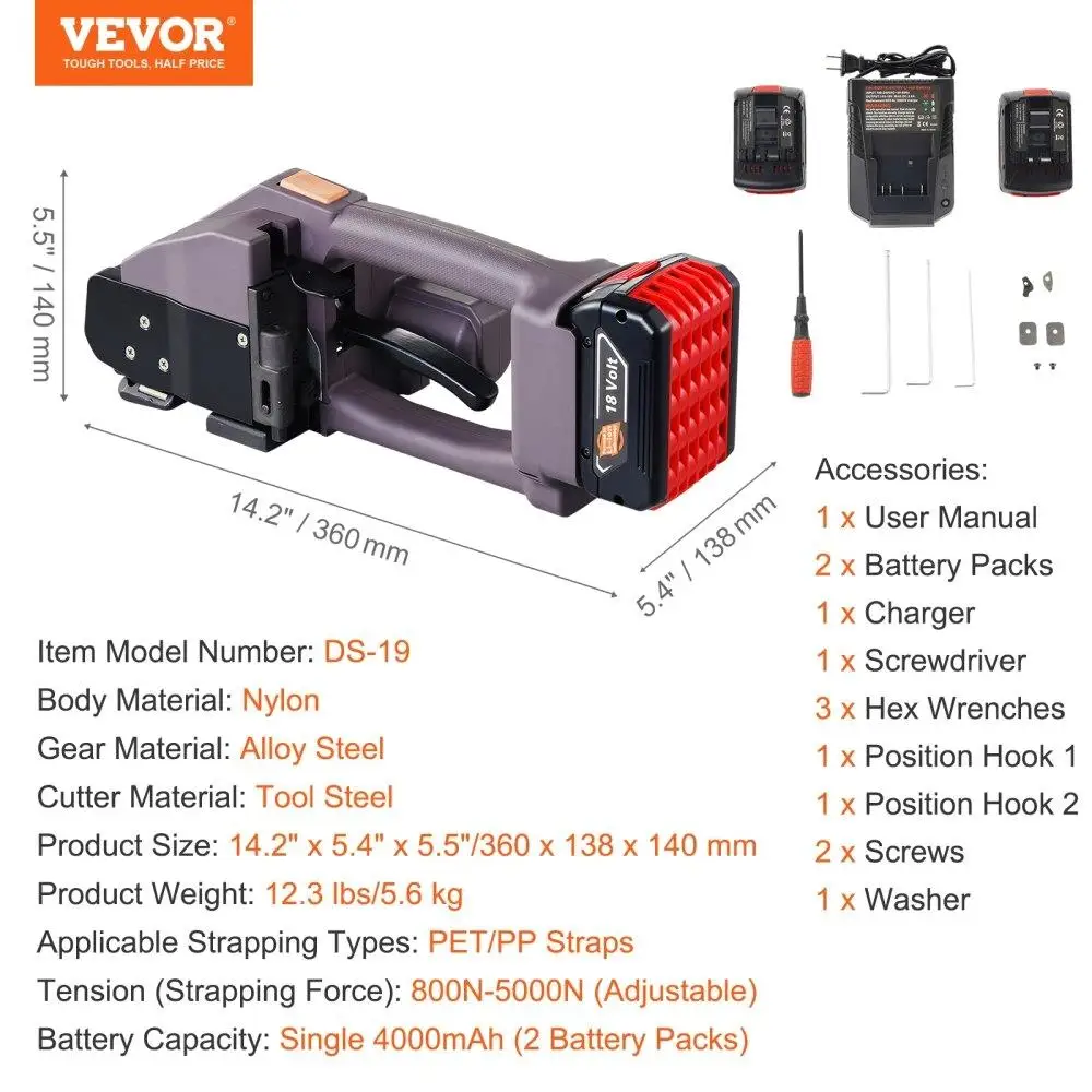 DD19A Electric Strapping Tool, Handheld Strapping Machine for 0 .4 0 .7inch Width PP for pet Belt, Electric Welding Strapping