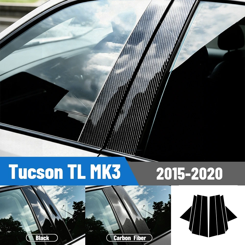 Glossy Black Carbon Fiber Window Door Deal B C Pillar Post Cover Sticker For Hyundai Tucson TL MK3 2015-2020 2015 2016 2017