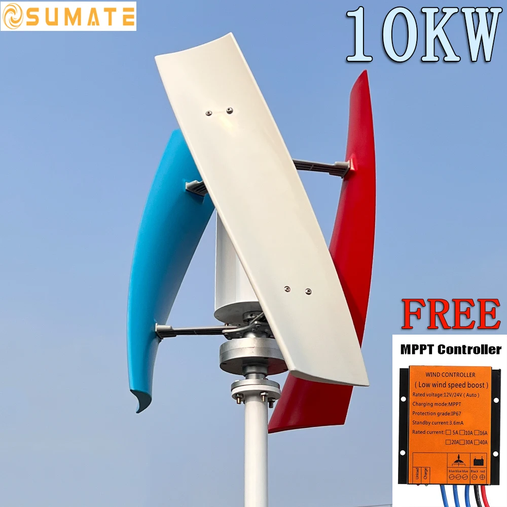 Small 10KW Wind Power Turbine for Home Roof 10000W 12V 24V 48V Small Windmill 3 Blades Electric Alternator With MPPT Controller