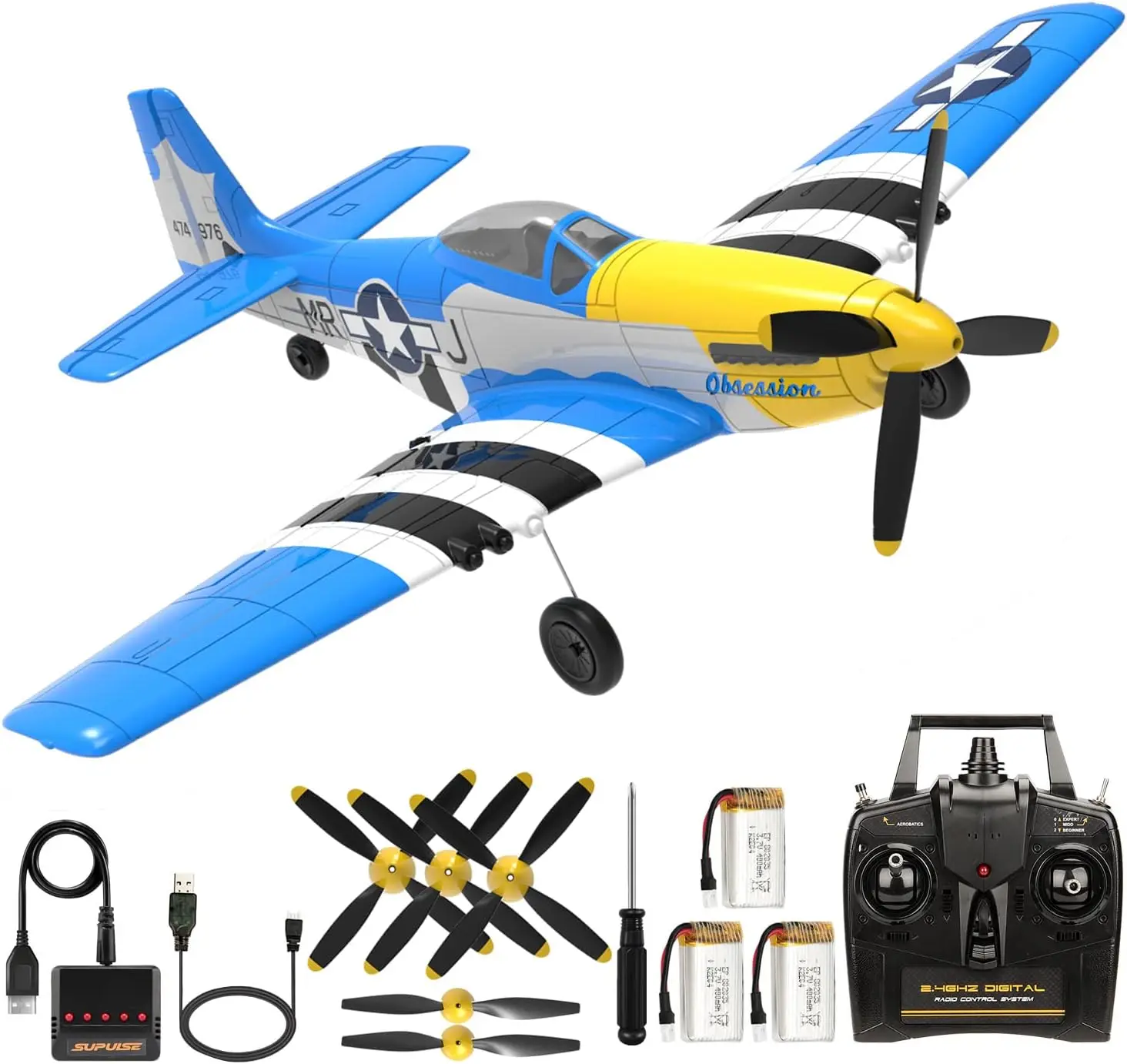 

4-Channel RC Warbird Fighter Glider for Adults, 6-Axis Gyro Aerobatic Airplane with Remote Control, WW2 Park Flyer Gift