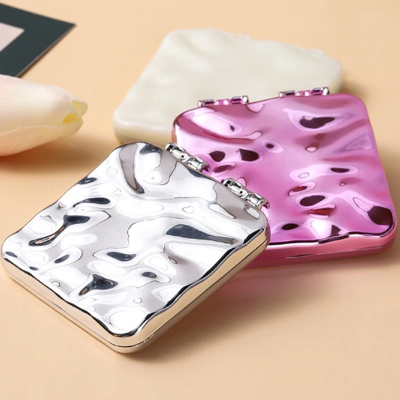 Foldable Plating Makeup Mirror Mini Square Makeup Vanity Mirror Portable Hand Mirrors Double-Sided Compact Mirror Pocket Mirror