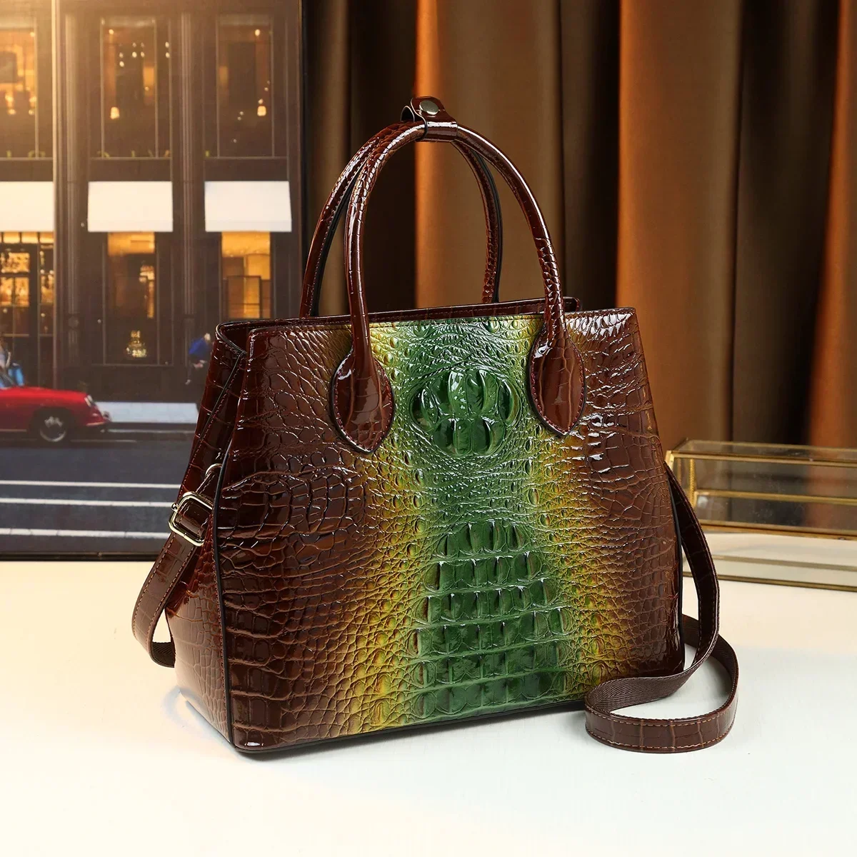 Shoulder Bag with Crocodile Pattern for Women, Stylish and Versatile, Large Capacity, New Arrival, 2024