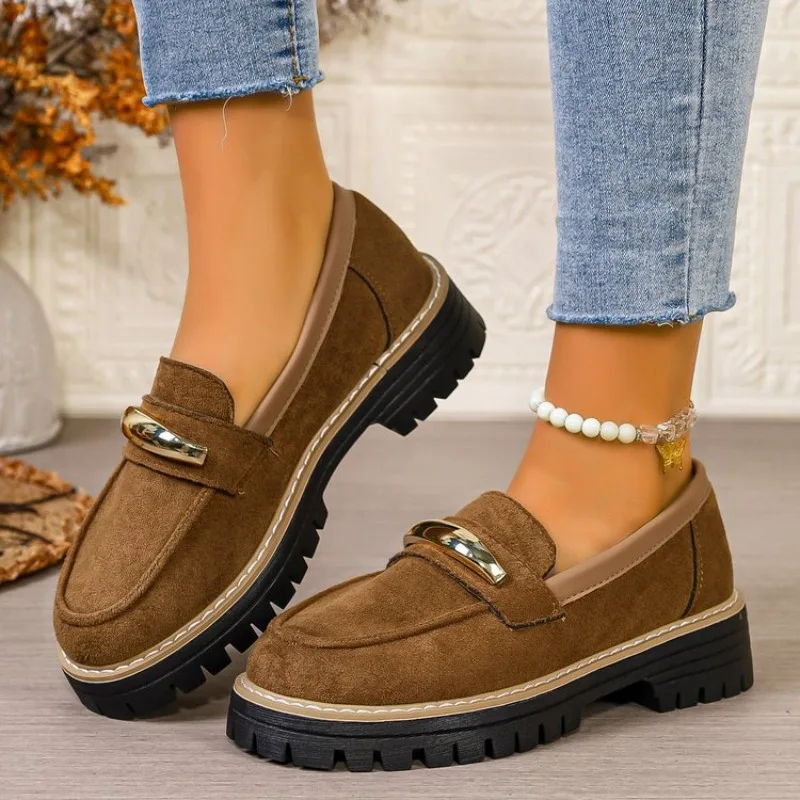 Women Comfortable Loafers Retro Large Size Vulcanize Shoes Spring/Autumn Casual Thick Heel Round Toe Sneakers for Women