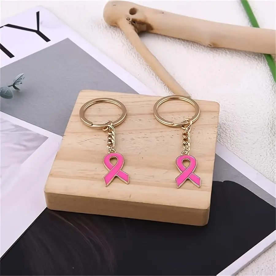 1/5/10/20/50/100pcs Women'S Fashion Pink Ribbon Keychain with Bag Chain, Breast Cancer Awareness Keychain-A Pink Ribbon Keychain