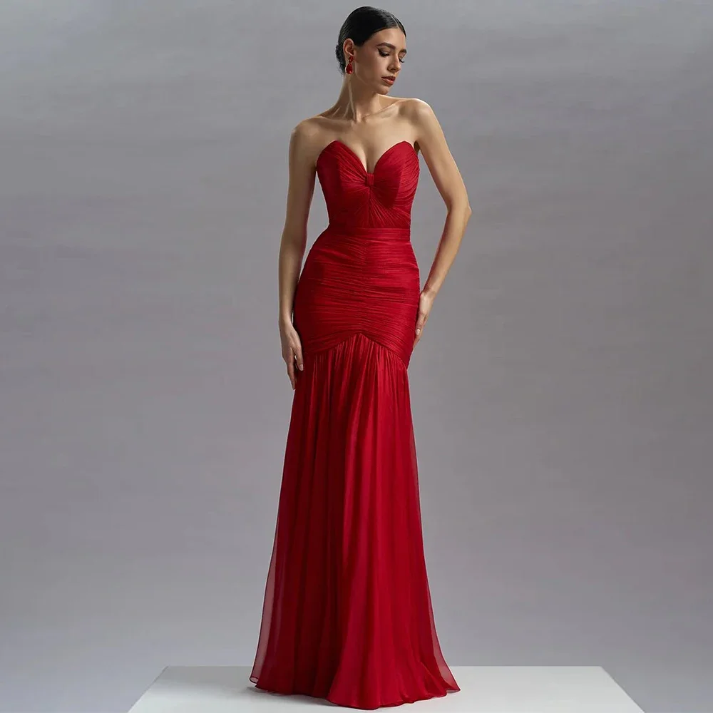 

Classic Elegant Luxury Evening Dress 2025 Burgundy Net Pleat Ruched Valentine's Day Mermaid Sweetheart Women's Evening Gowns