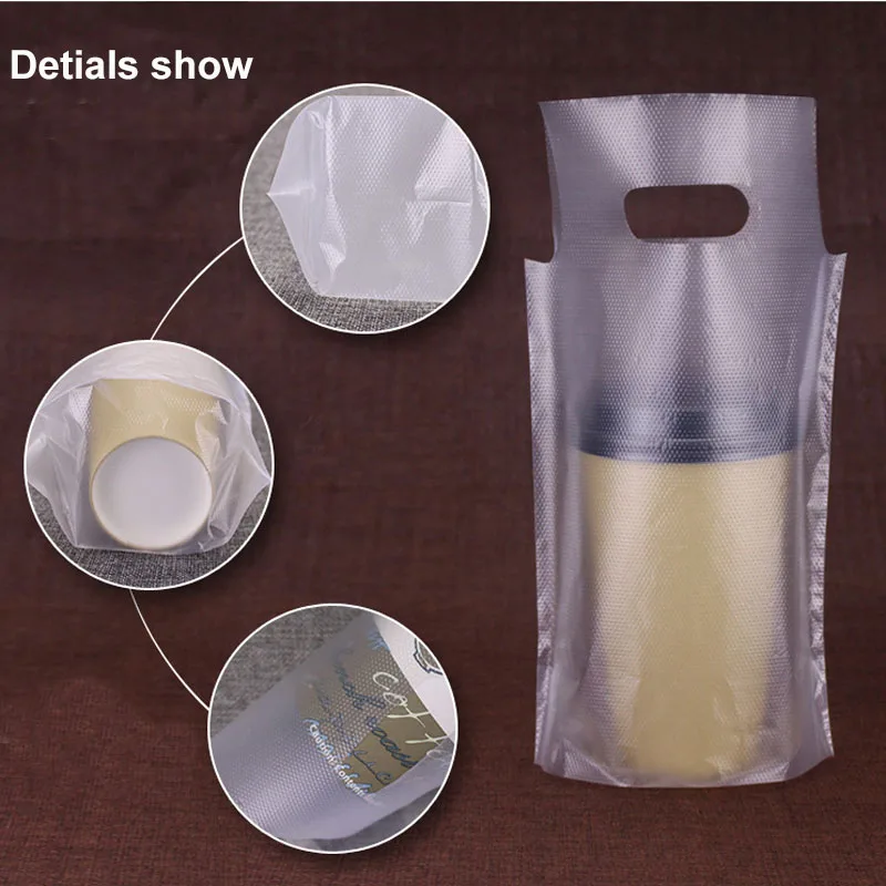 1000pcs Clear Plastic Beverage Carrier Bag for Wedding Party 16/30cm Drinking Cola Cup Packing Handle Bag for One Cup Pack Bags