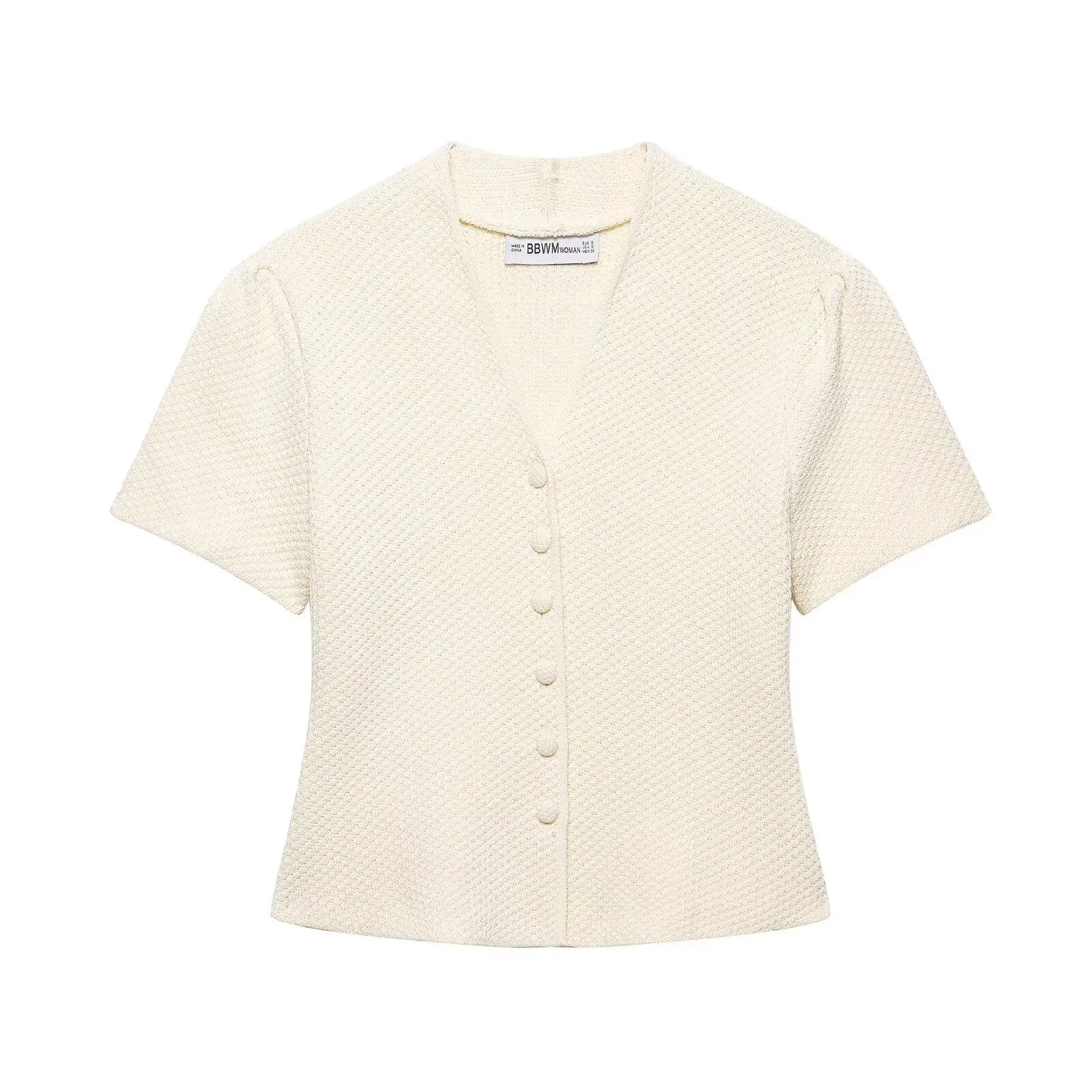 

Spring 2026 Women's French Design Button-Decorated Short Sleeve V-Neck Knitwear Classic Preppy Style New Arrival