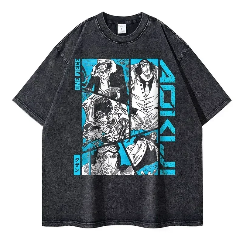 Camisetas de Roronoa Zoro, camiseta Vintage lavada de Anime de una pieza, ropa de calle de gran tamaño L-Luffy, camisetas de Manga 100% de algodón, camisetas de ocio