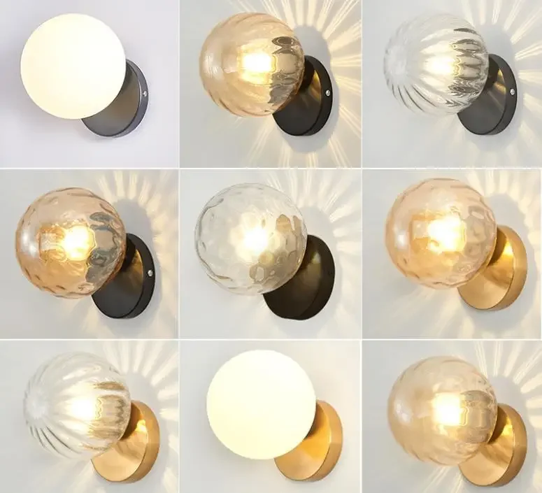 

Nordic Led Wall Moon Lamp Iron Modern Decorative Stairs Led Light Home Bedside Round Glass Wall Lights Wood Applique Murale E27