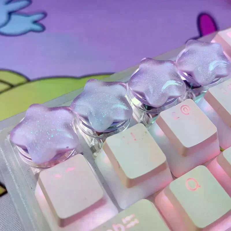 4Pcs Cute Star Keycaps Sweet Translucent Girl Personalized Gift Key Cap For Mechanical Keyboard Accessories
