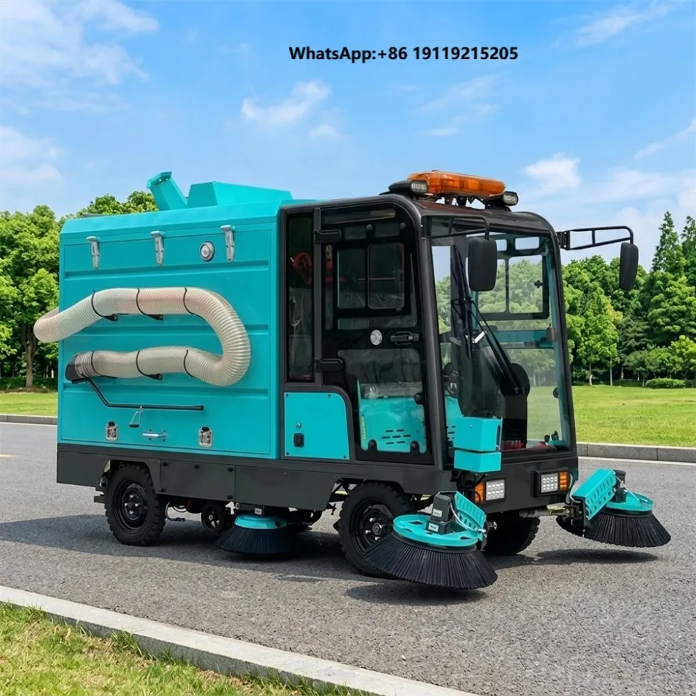 Four-Wheel Battery Electric Road Sweeper with Fully Enclosed Cab Self-Propelled Motor Multi-Functional Leaf Collector