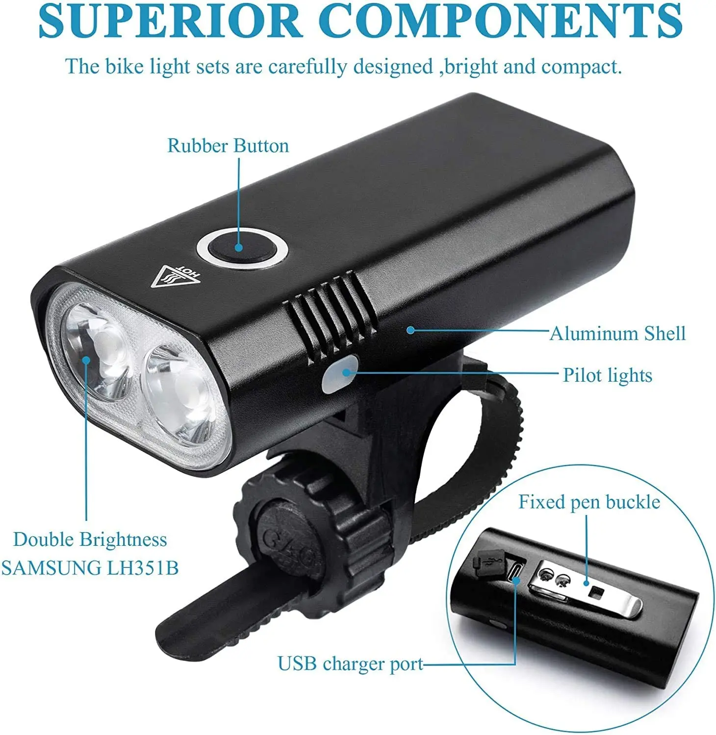 Bike Light Set USB Rechargeable 800LM LED Bicycle Light  5 Modes Cycling Lamp Safety Bicycle Front Torch with Taillight