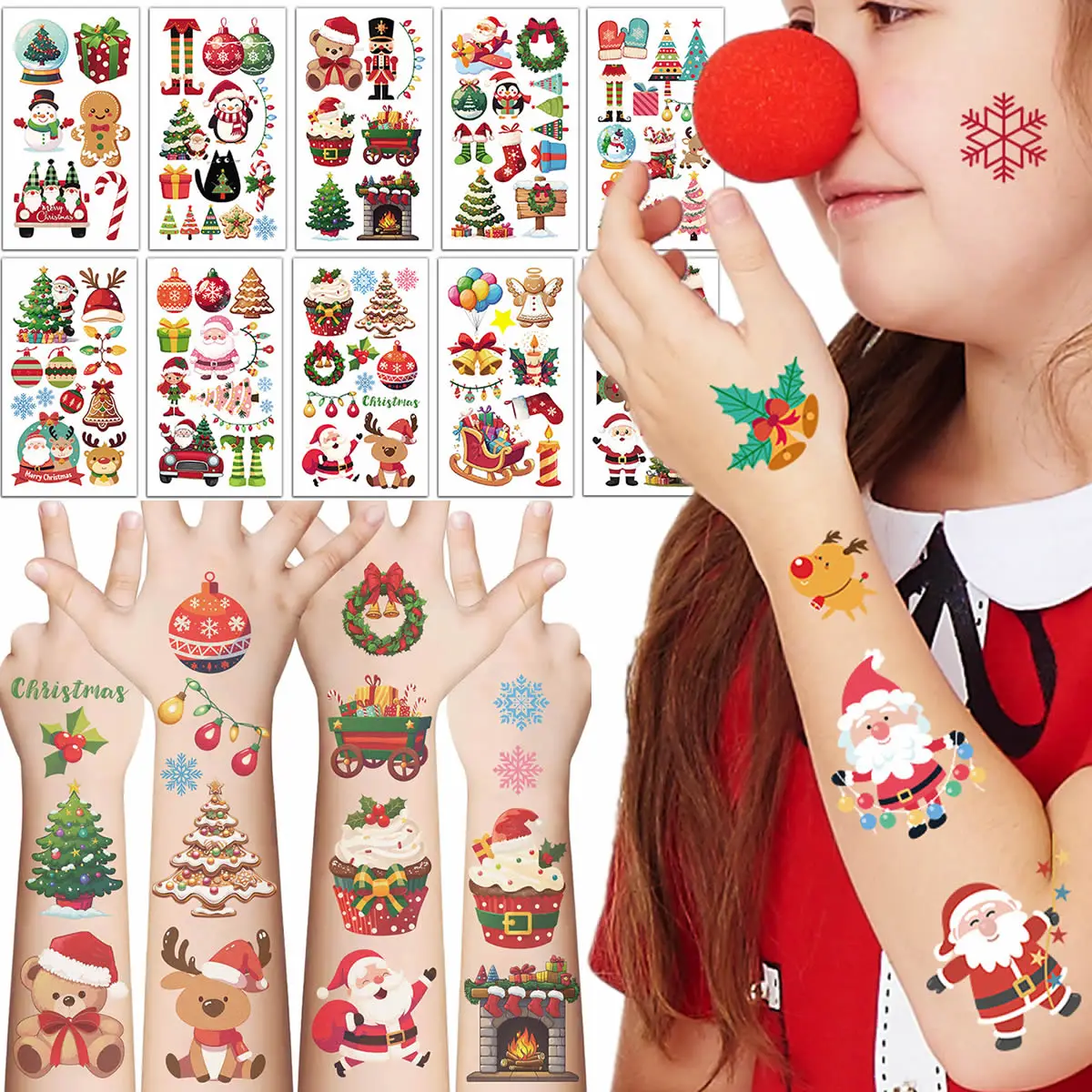 10 قطعة/الحزمة ملصقات وشم كرتونية لعيد الميلاد للأطفال في عيد الميلاد ملصقات وشم مؤقت لعبة مضحكة مقاومة للماء ألعاب هدايا أنيمي #1