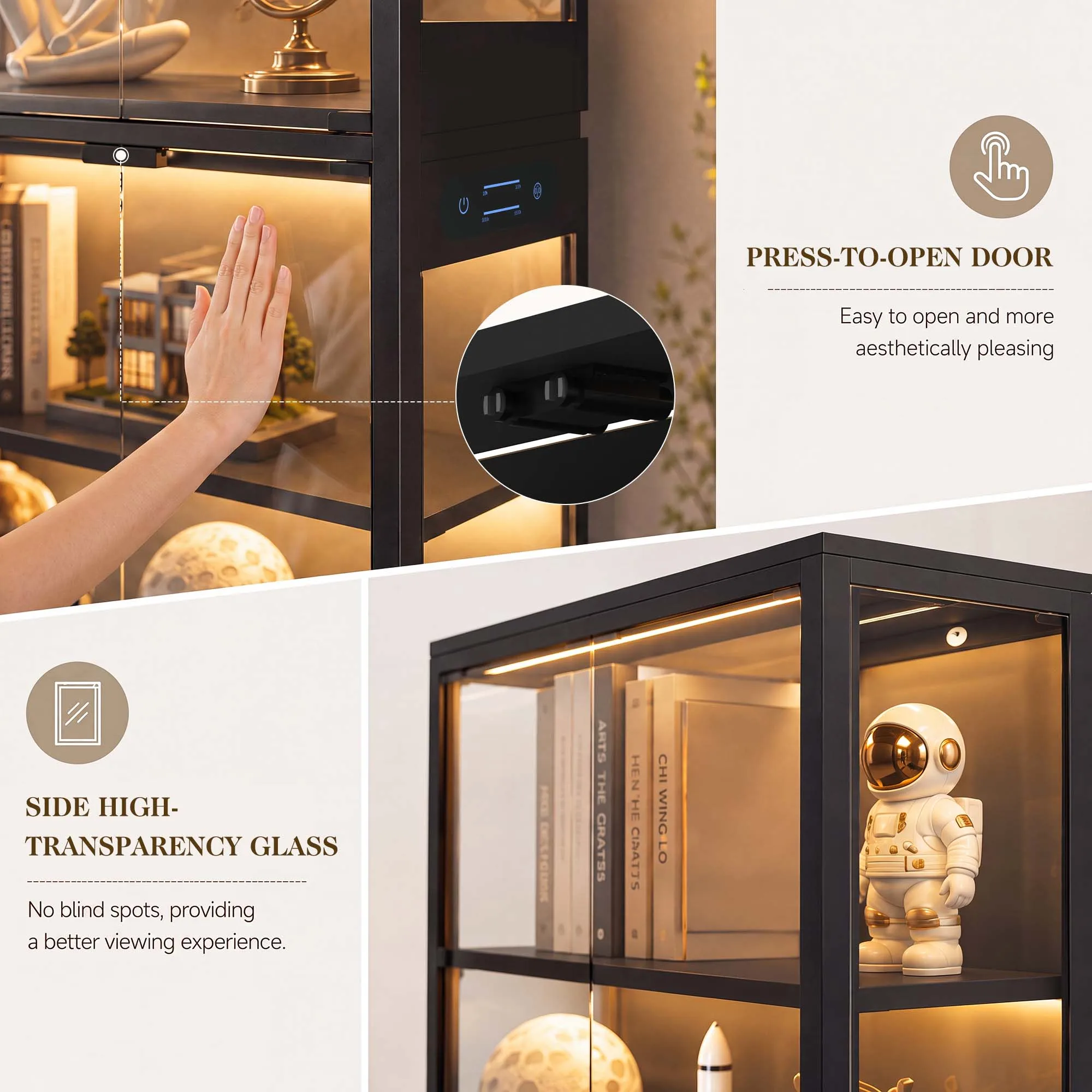 TCGBKAF 5‑Tier Display Cabinet with Glass Doors Motion Sensor Dimmable LED Lights Wooden Frame Display Storage Cabinet for Collectible Figures Living Room Bedroom Office Home Furniture view 4