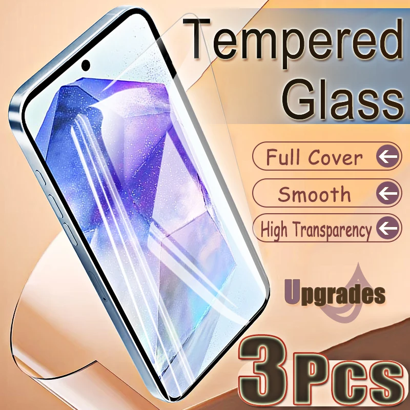 Upgrade 3-teiliger Fingerabdruck-Entsperrschutz 9H Gehärtetes Glas für Samsung Galaxy A55 5G A 55 Anti-Explosions-HD-Displayschutzfolie