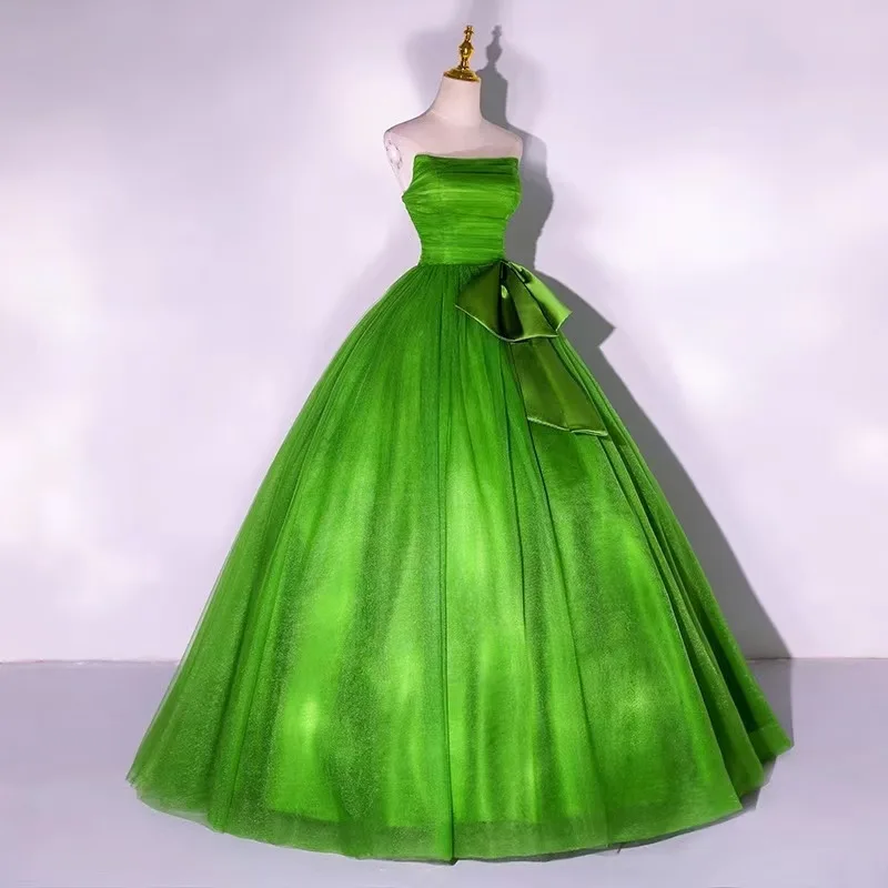 Vestido plisado sin tirantes de tul verde esmeralda para quinceañera, vestidos de baile sin mangas, dulce 16 vestidos, vestido Formal para fiesta de graduación