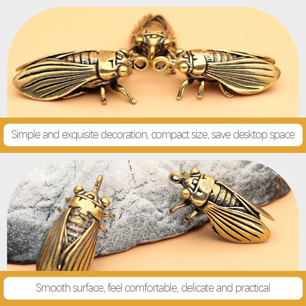 3 Pcs Gold Decor Brass Insect Exquisite Cicada Statue Indoor Figurines Small Desktop