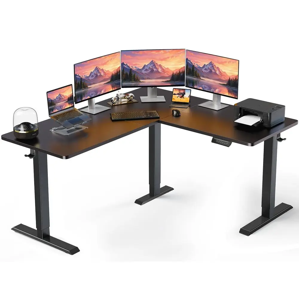 

L Shaped Standing Desk, 63x55 Electric Adjustable Height Sit Stand up Desk, Ergonomic Large Computer Table, Left amp Right Inte