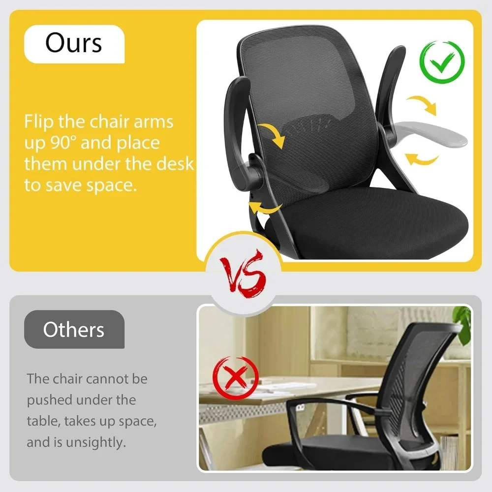Mid-Back Ergonomic Office Chair - Comfortable Mesh Computer Chair with Wheels Comfy Swivel Task Chair with Flip-up Arms & Lumbar