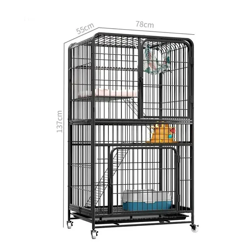 Modern Wrought Iron Cat House Indoor Household Large Capacity Cages Two Layers Luxury Cat Villa Free Space Pet Dog Cage