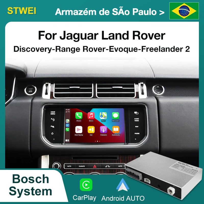 Módulo CarPlay sem fio para For Jaguar Land Rover Evoque Bosch Radio Harman System Android Auto Ai Box Multimedia USB Play Music
