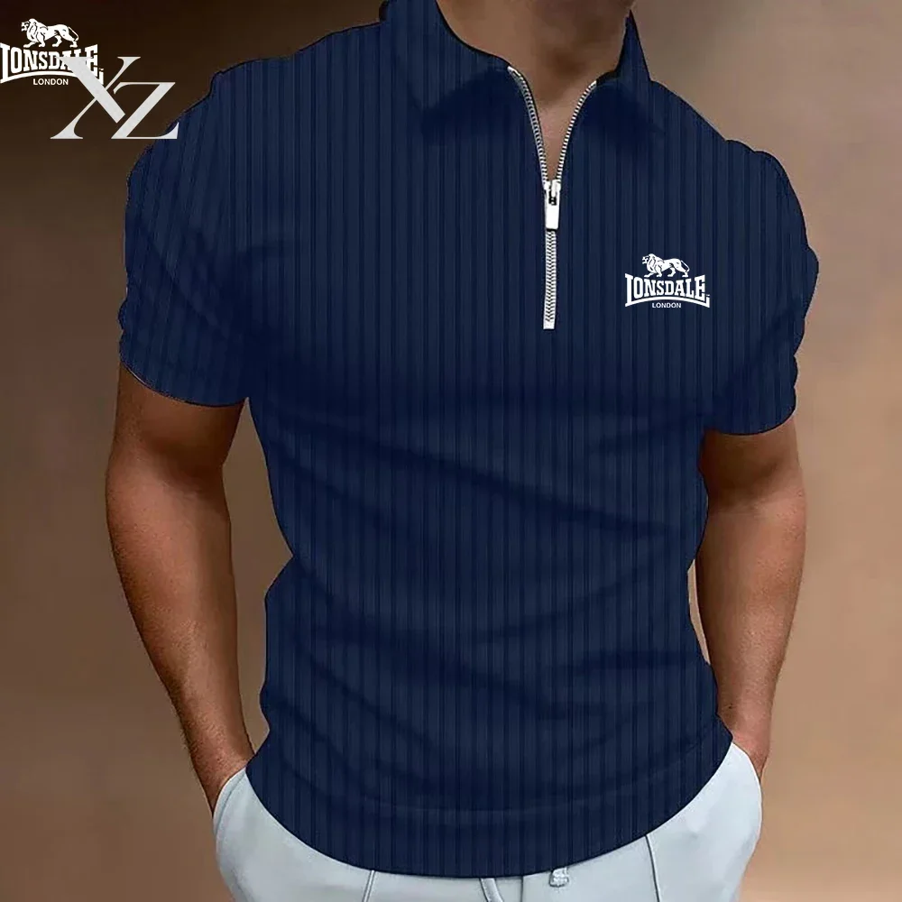 Nueva camiseta polo de manga corta para hombre de la marca LONSDALE, con estampado, 100 % fibra de poliéster, de estilo informal, corte holgado, multifuncional y con diseño a rayas.