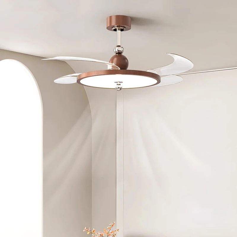 

Dining Room Ceiling Fan Lights In The Antique Personality Pleated Retro Walnut Grain Invisible Silent Living Room Lights Bedroom