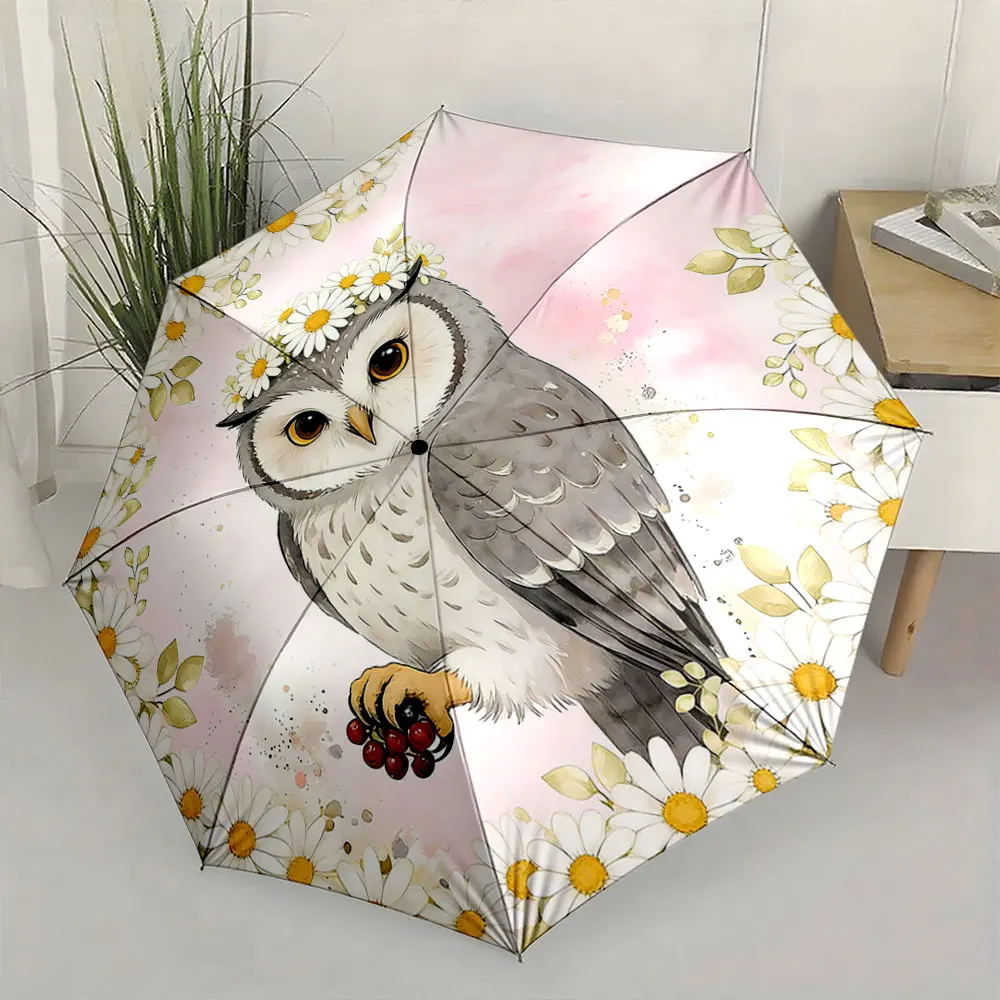 1PC Charming Owl and Daisies Umbrella for Stylish Protection Print 8 Iron Ribs Folding Umbrella Auto-Open Fashion Sunshade