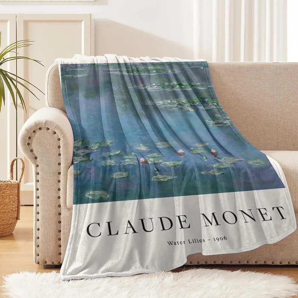 Claude Monet Retro Classic Oil Art Throw Soft Flannel Throw Lightweight Summer Home Nap Blanket for Sofa Cozy Bed Travel