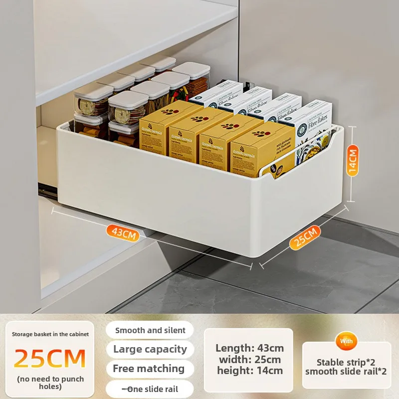 Nieuw keukenopbergrek met schuifrails Uittrekbare keukenlade Type opbergvak Kruidendoos Opbergplank Kasten Organizer