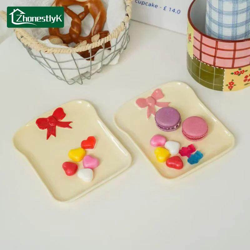 Exquisite Bow Shaped Sauce Ceramic Dishes Household Seasoning Dish Snack Bread Plates Fruit Sushi Plate Kitchen Tableware