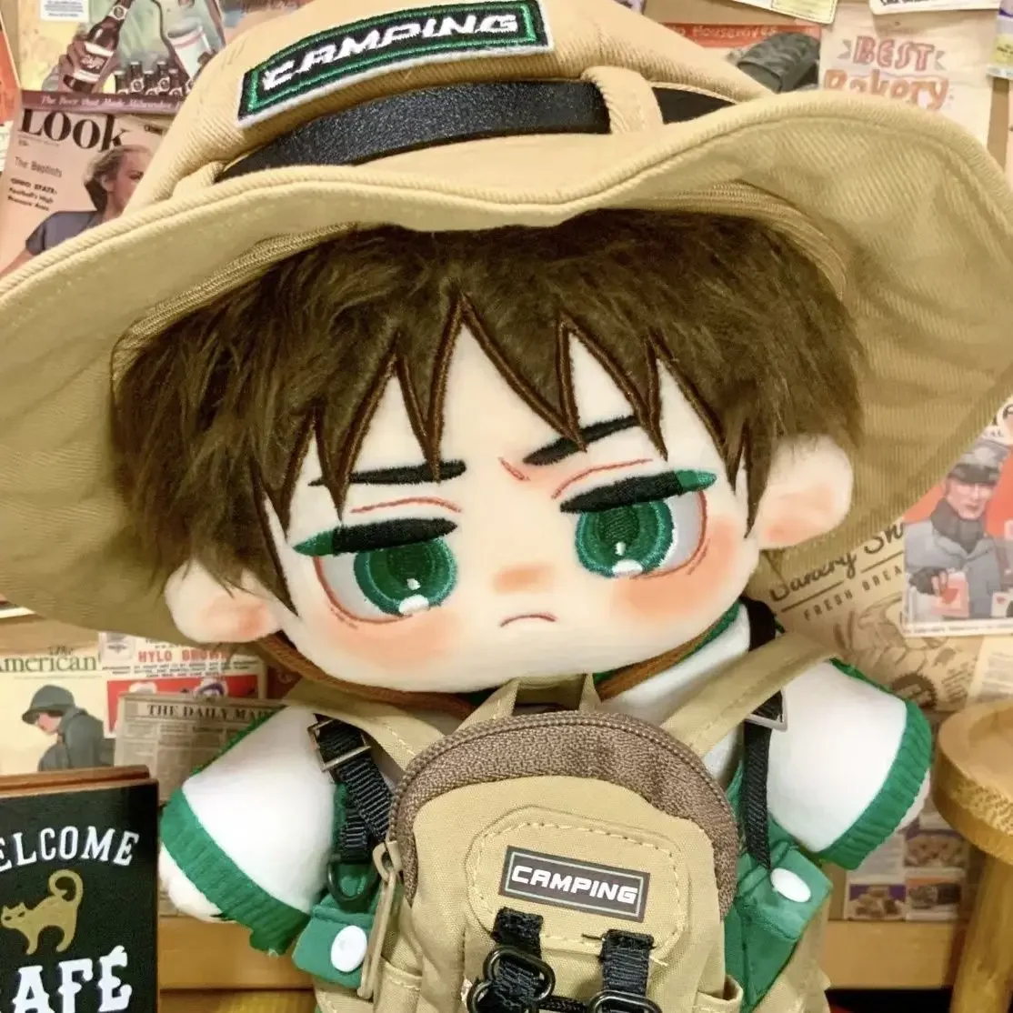 20cm Anime Eren Stuffed Cotton Doll Cute COS Attack on Titan Dress-up with Ears Plush Toys for Fans Children's Collectible Gifts