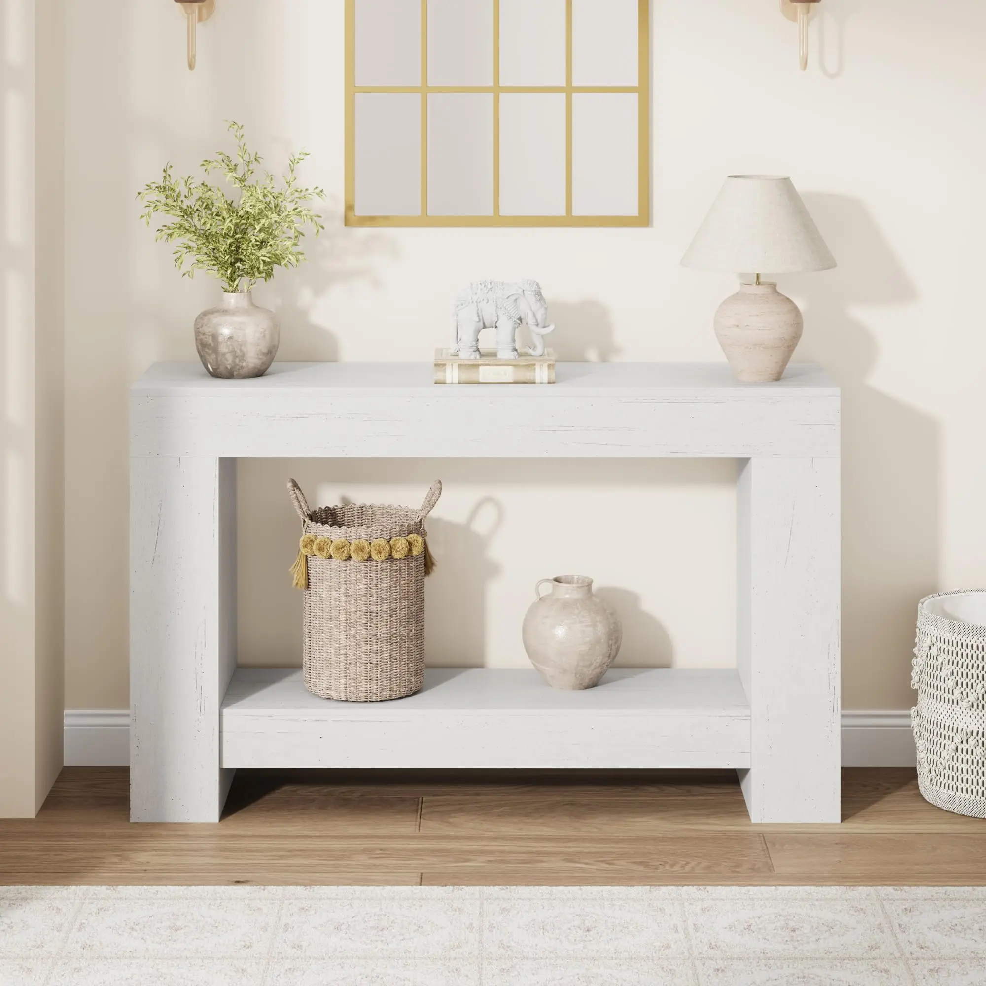 Farmhouse Console Table – 2-Tier Long Entryway Table with Open Storage, Rustic Accent Furniture for Living Room, Hallway, Entry, Behind Sofa – 47