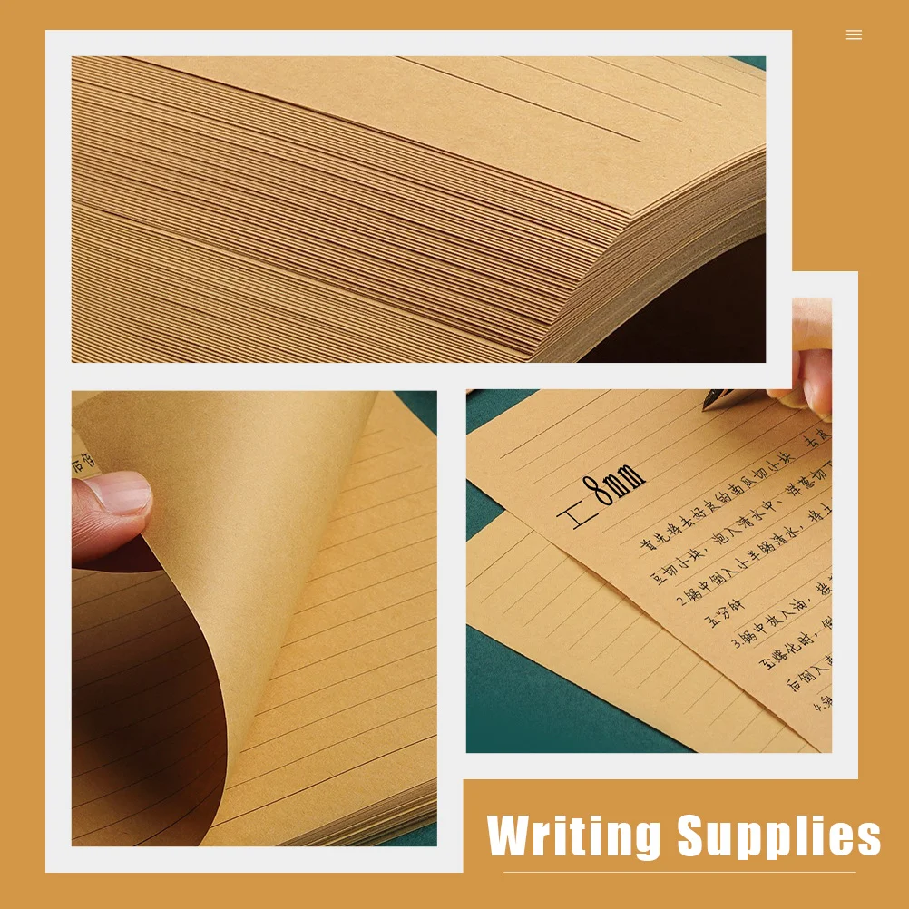 100 Sheets Kraft Paper A5 Vintage Letter Writing Retro Papers Deep Khaki Student College Ruled Loose Leaf Note