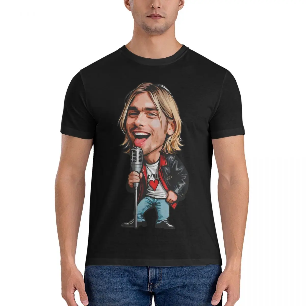 Men's Caricature Of Kurt Cobain T Shirt K-Kurt Singer Cobain 100% Cotton Clothes Novelty Short Sleeve Round Collar Tee Shirt