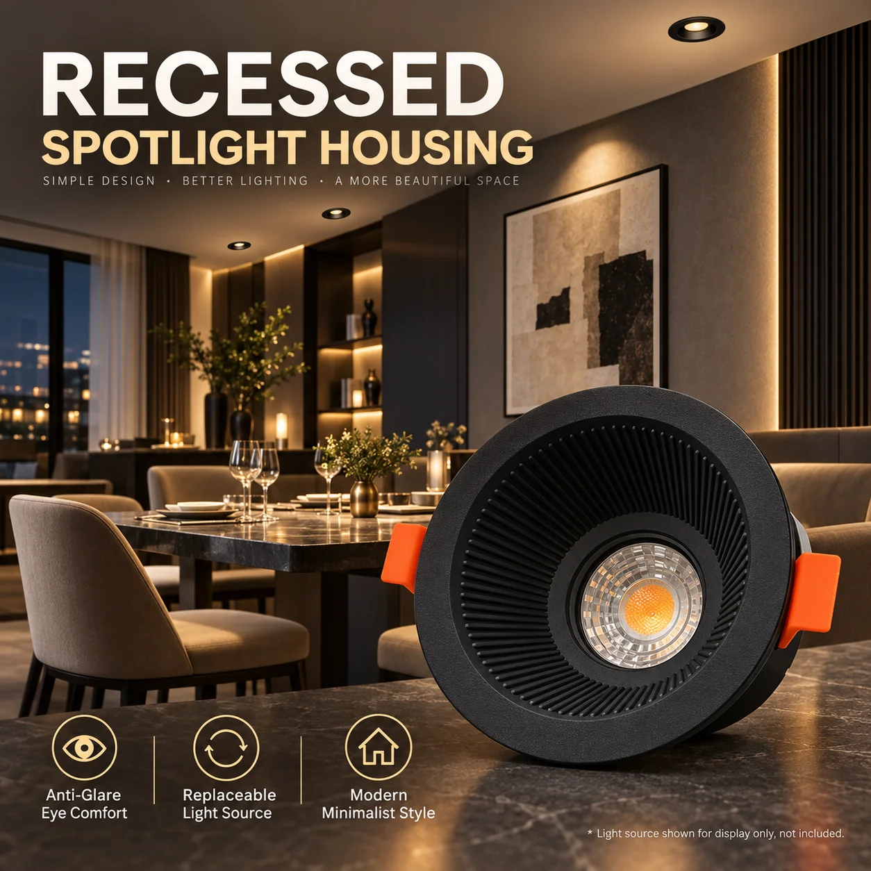 GU10 MR16 Recessed Downlight Frame 90mm Cutout Deep Anti Glare Aluminum Spotlight Housing Replaceable Bulb Holder Ceiling Light