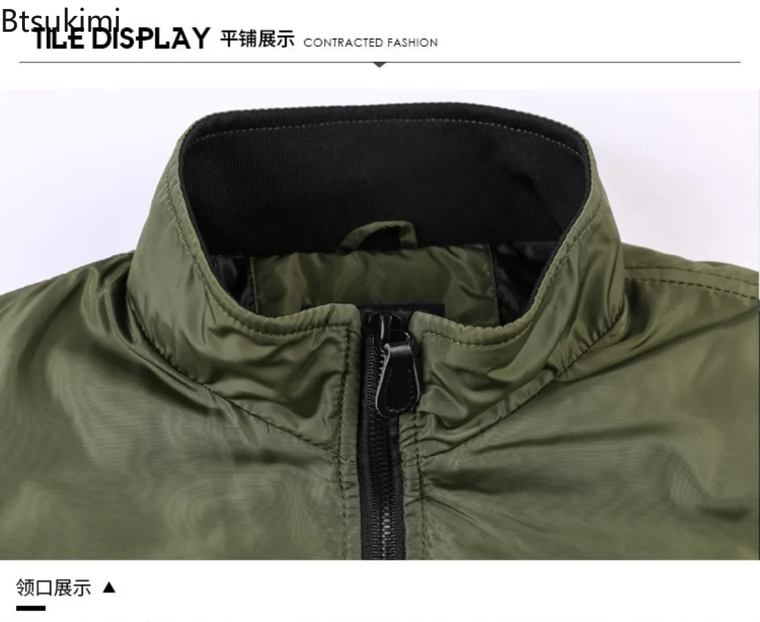 2026 Men\'s Fashion Cotton Warm Jackets Slim Fit Bomber Jacket  Autumn Winter Outdoor Casual Long Sleeve Warm Coats for Men 5XL