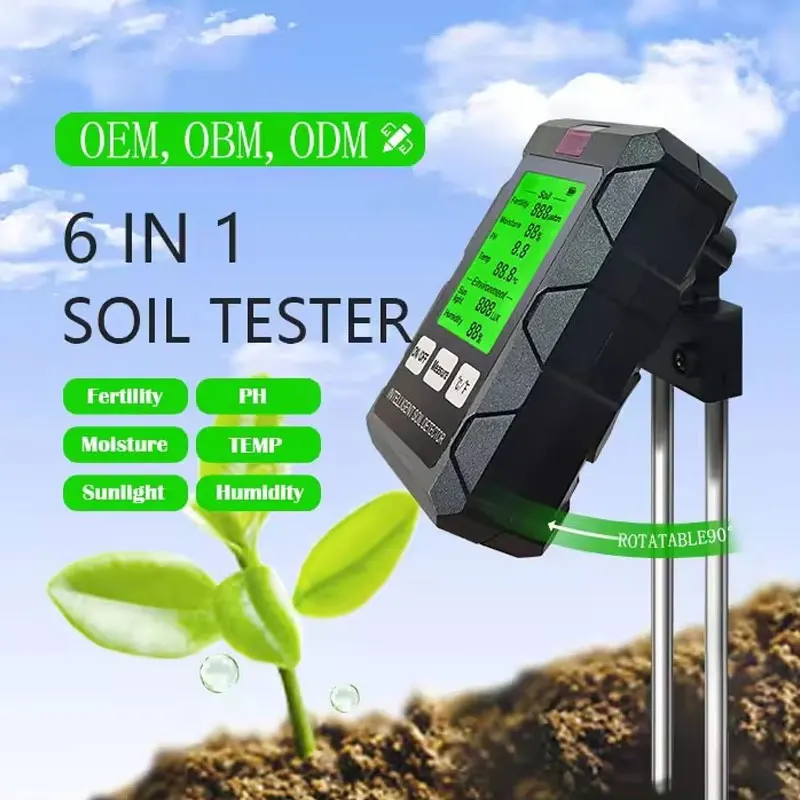 6-in-1 Soil Moisture Environmental Moisture Detection Multi-function with Backlight HD Display Soil Fertility pH/Light Tester