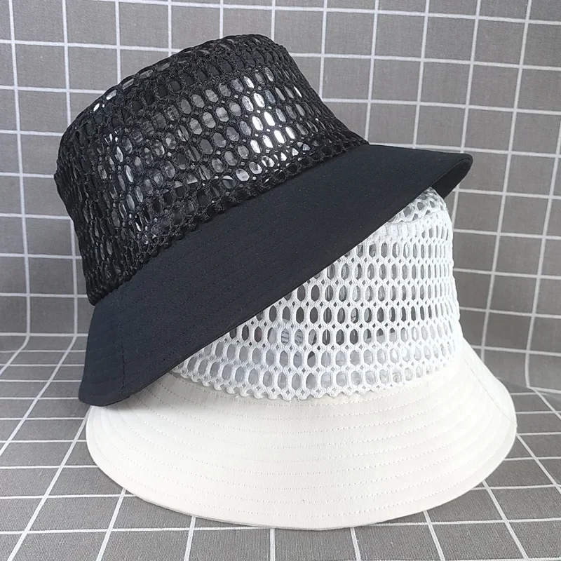 Summer fisherman\'s hat new hollowed out sun visor sunscreen big head girth hat female black and white large size basin hat male