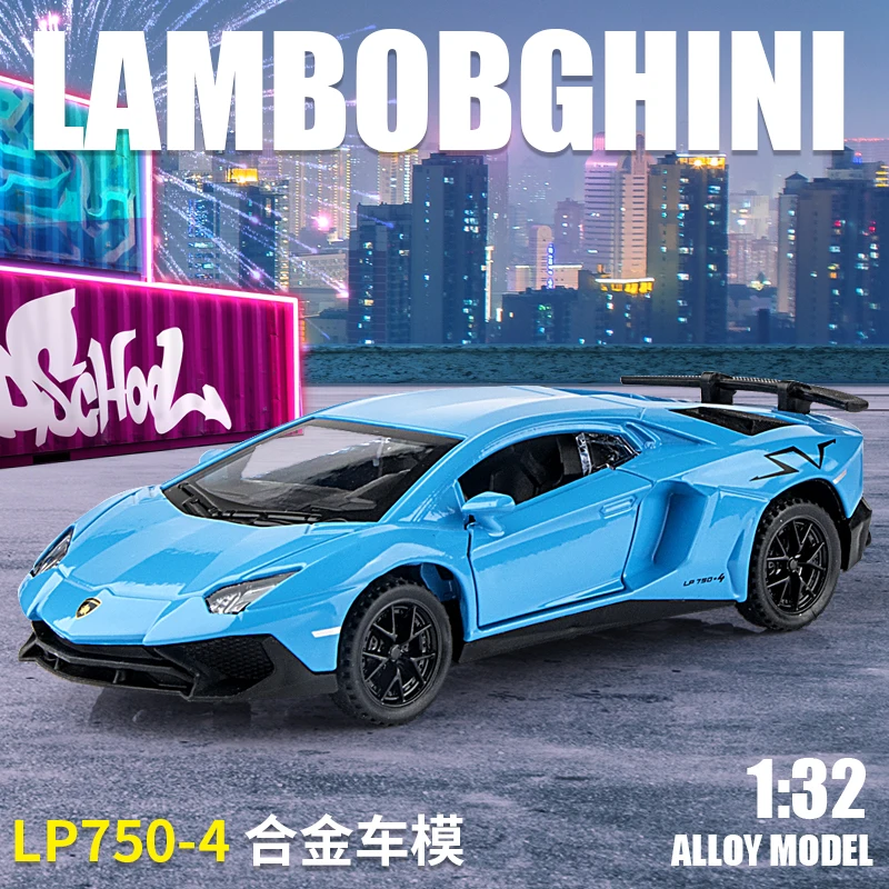 

Модель автомобиля Lamborghini LP750 из сплава металлов, масштаб 1:32, двери с обеих сторон открываются, богато детализированы, тонкая работа, хорошее качество.