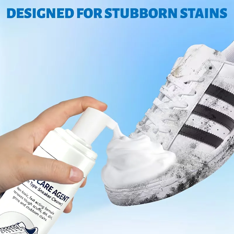 Foam Type Sneaker Cleaner Shoe Care Agent, Non-Toxic Fast Acting Remove Tough Scuffs Dirt Stubborn Stains, Quick Whitening Polis