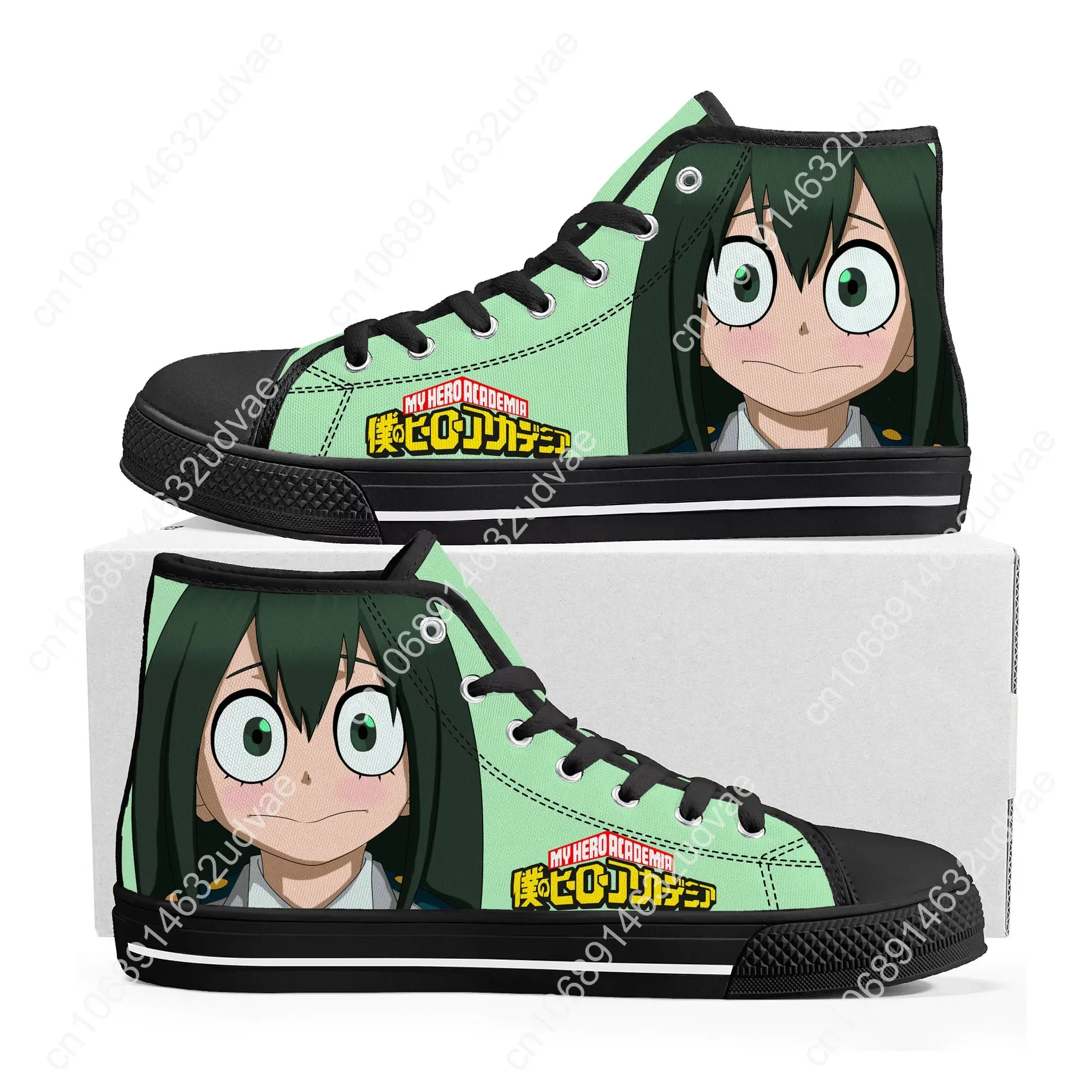 Anime Asui Tsuyu My Hero Academia High Top Sneakers Mens Womens Teenager High Quality Canvas Sneaker Couple Shoes Custom Shoe