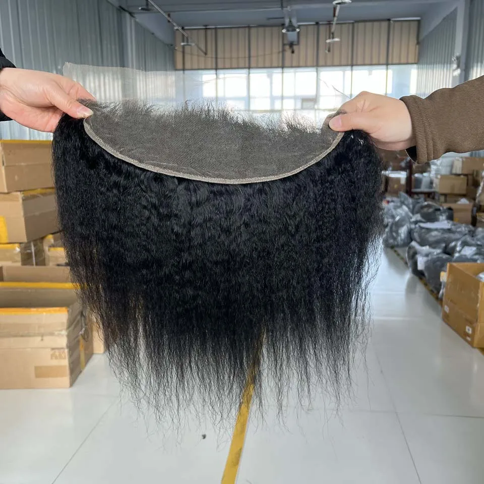 BINF HD 13x4 Lace Frontal Kinky Straight, vorgezupft, 4x4 Swiss Full Closure, nur in Naturalschwarz, Remy Echthaar – Detail 5