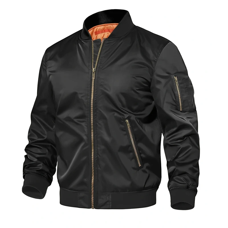 

Men's Bomber Jacket 2025 Fall Winter Stand Collar Zipper Pockets Casual Windbreaker Jacket Pilot Military Outdoor Streetwear Coa
