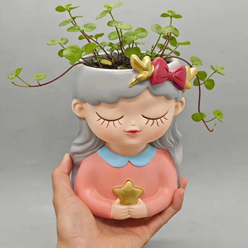 2026 Silicone Mold for Cement Flower Pot | Girl Holding Star Succulent Planter | DIY Resin & Concrete Vase Craft Tool - view 3