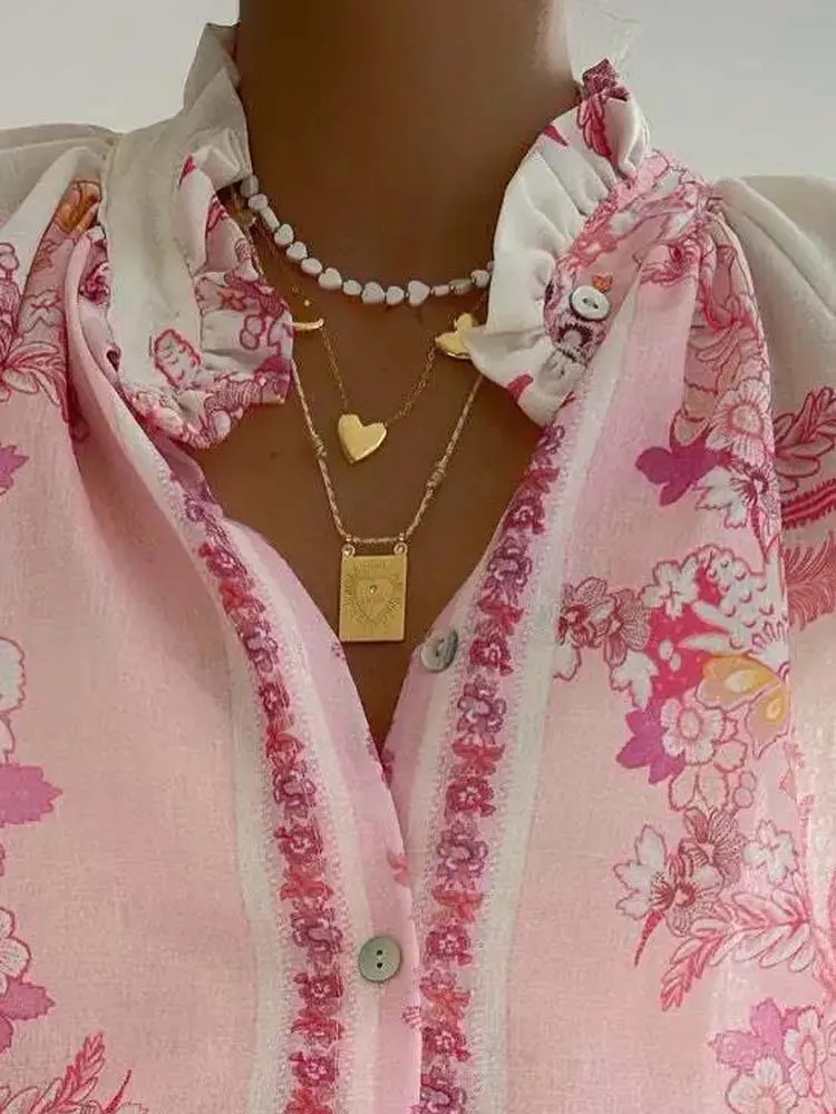 

Fashionable Boho Style Printed Shorts Set Fall New Elegant Long Sleeve Button Shirt Casual Loose High Waist Shorts Two-piece Set